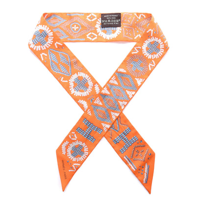 Hermes Silk Kelly En Perles Twilly Orange Bleu Gris Perle 1 of 3
