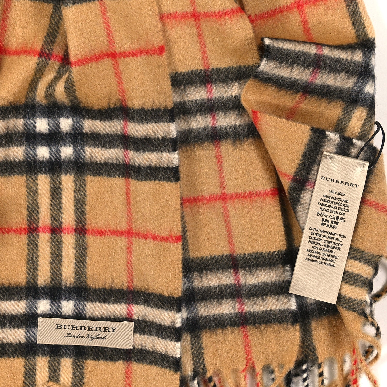 Burberry Cashmere Giant Check Fringe Scarf Archive Beige 3 of 3