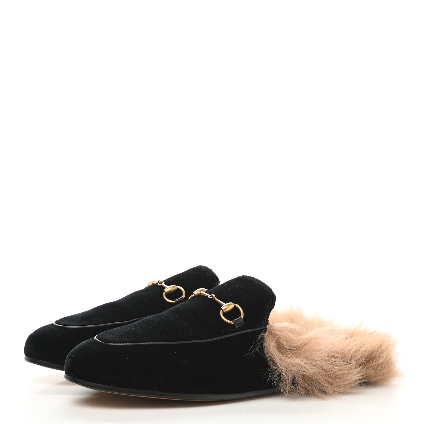 Velvet Fur Womens Princetown Slippers 40 Black
