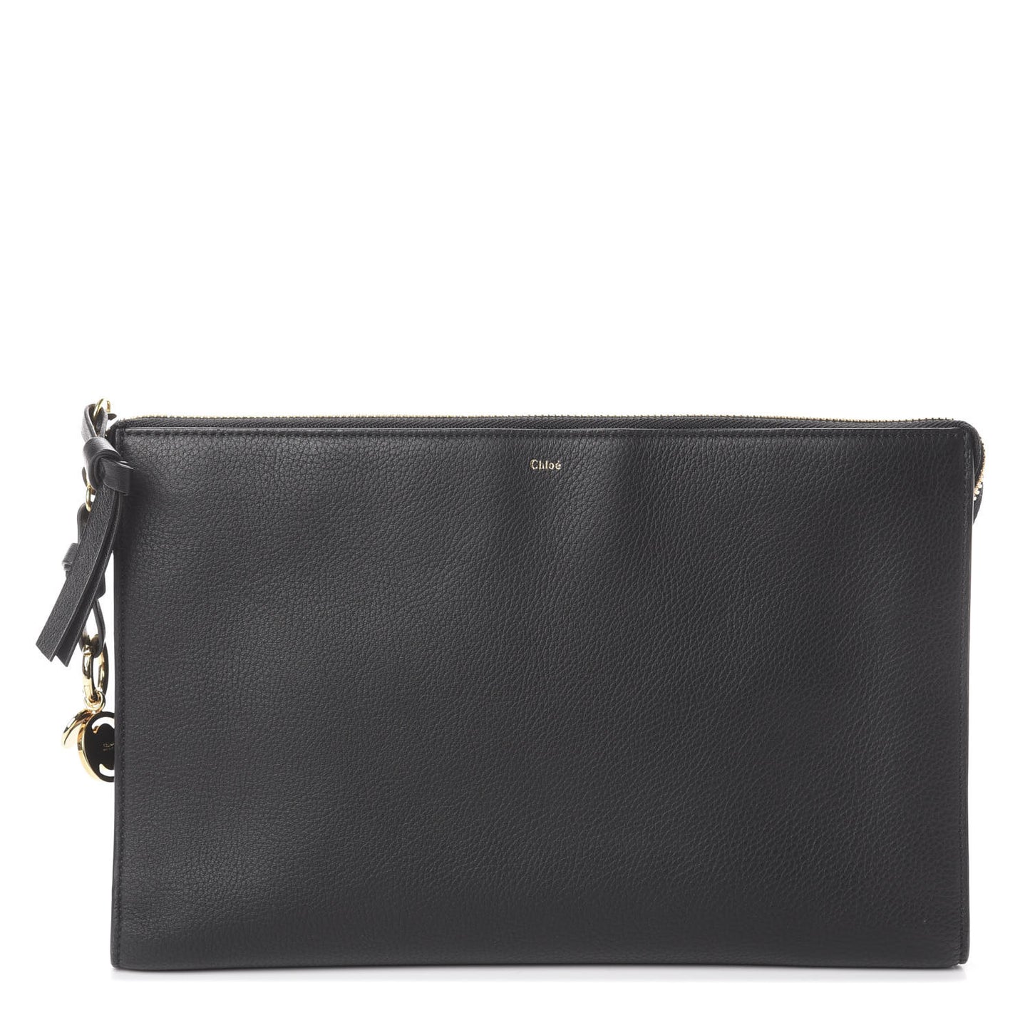 Calfskin Alphabet Flat Pouch Clutch Black