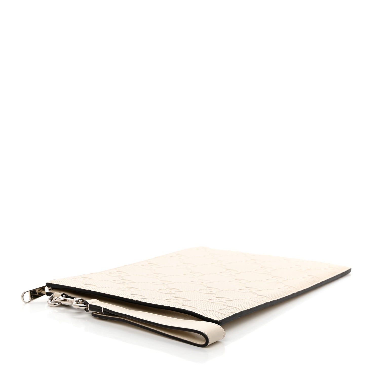 Calfskin GG Tennis Embossed Wristlet Pouch Mystic White