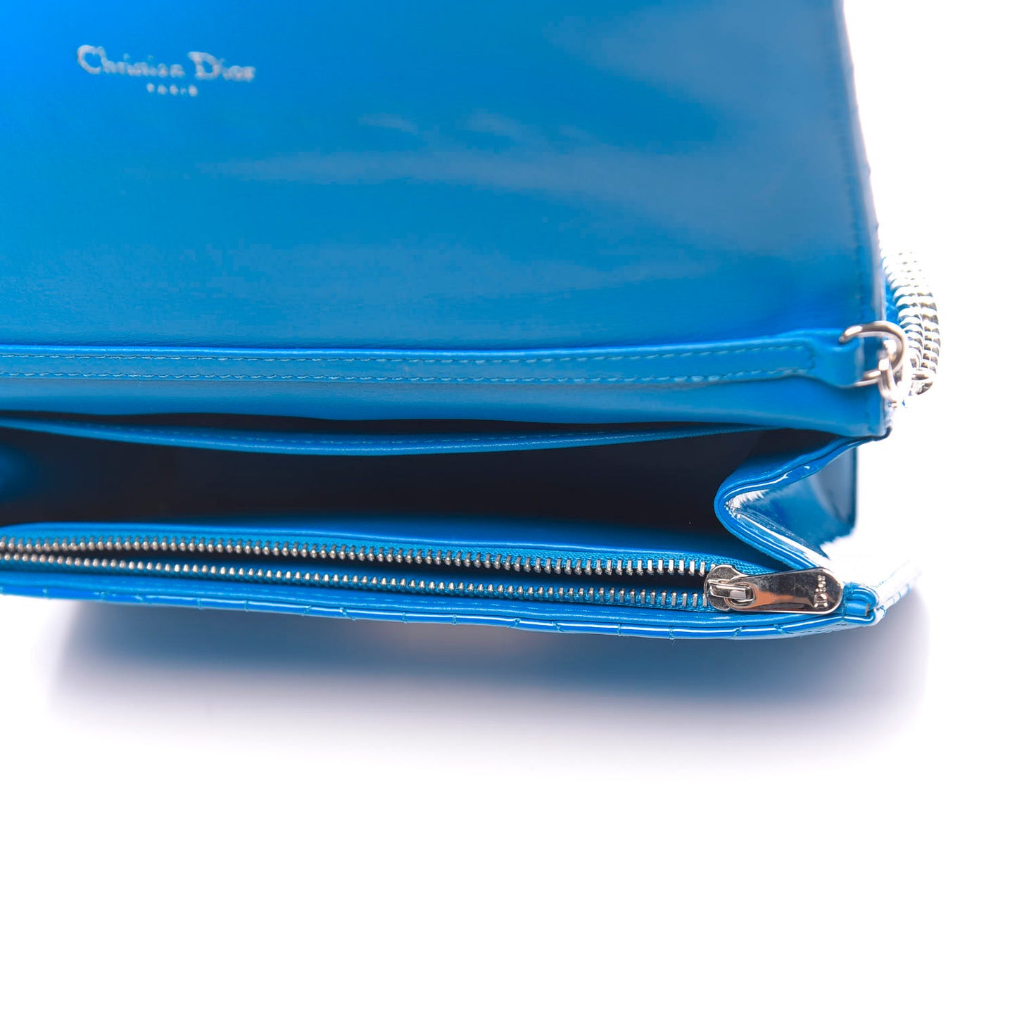 Patent Cannage Miss Dior Promenade Pouch Blue Tahiti