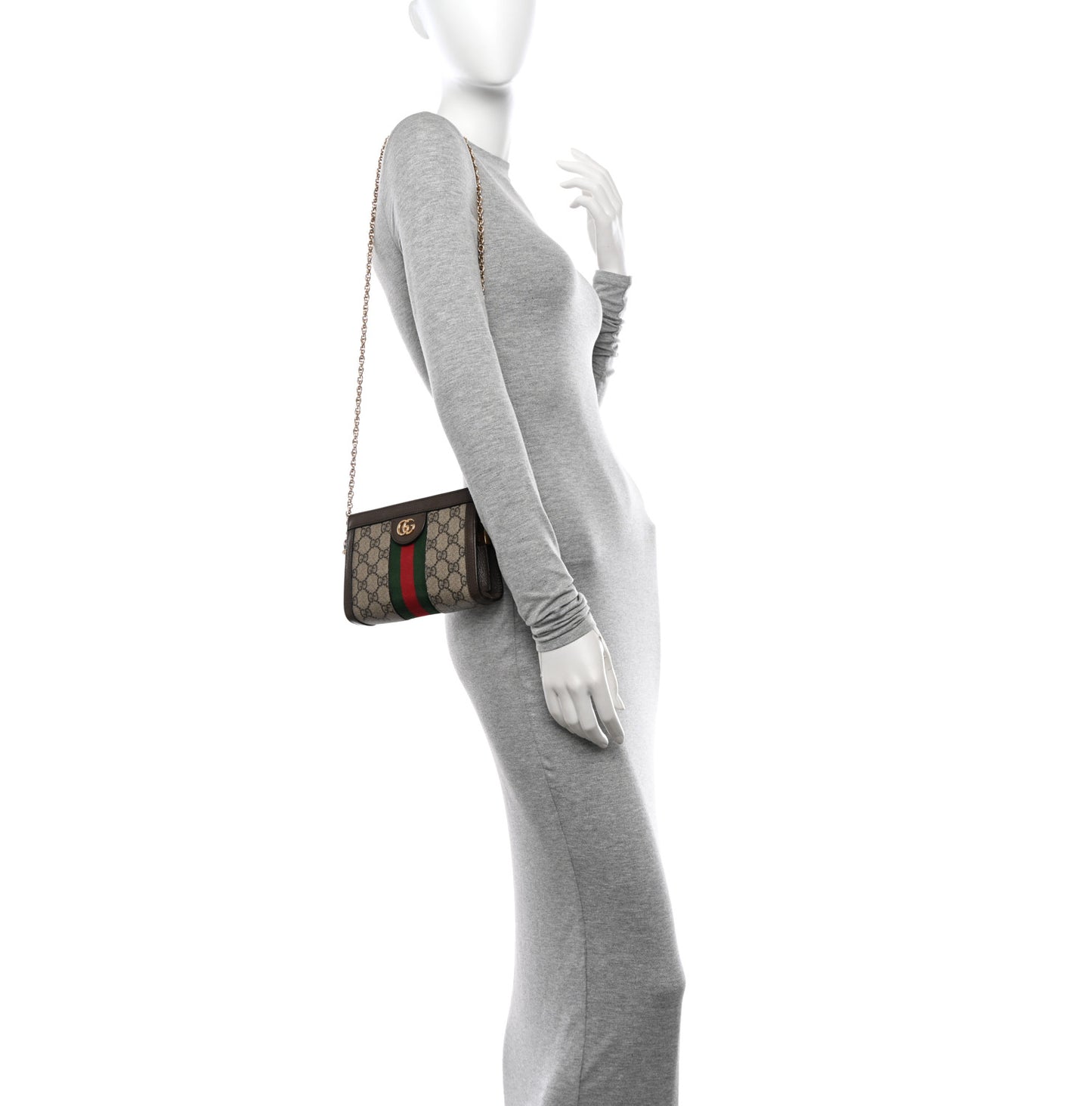 GG Supreme Monogram Textured Dollar Calfskin Web Mini Ophidia Chain Shoulder Bag Beige Ebony New Acero
