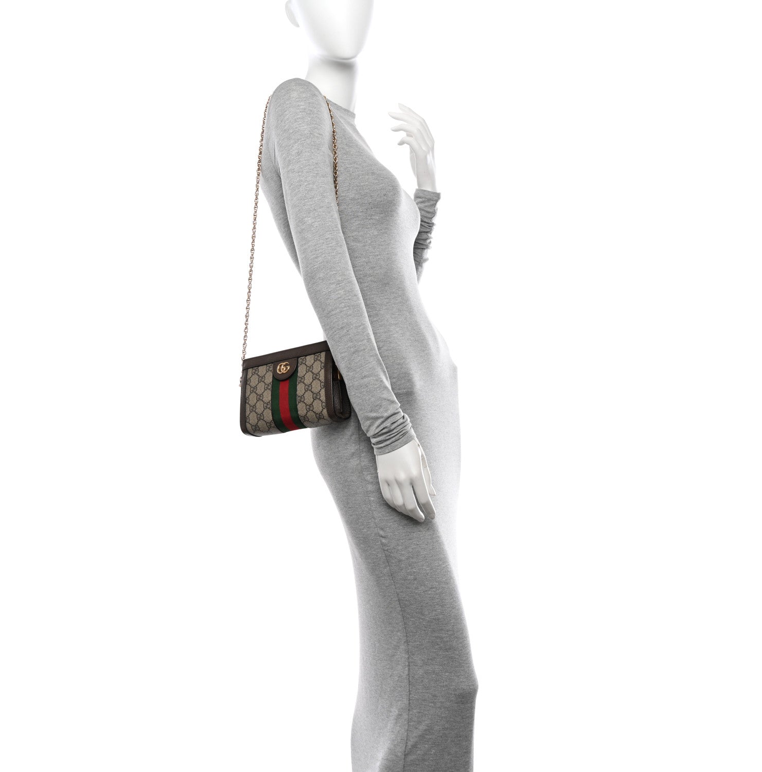 Gucci GG Supreme Monogram Textured Dollar Calfskin Web Mini Ophidia Chain Shoulder Bag Beige Ebony New Acero 2 of 12