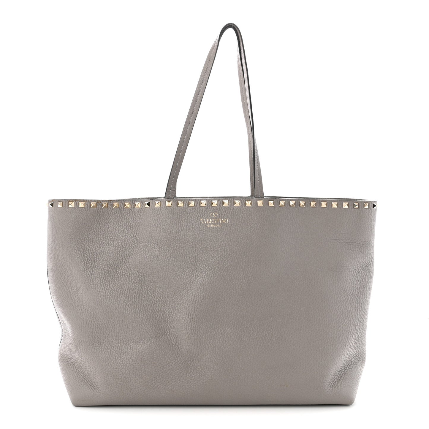 Grained Calfskin Rockstud Shoulder Tote Dove Grey