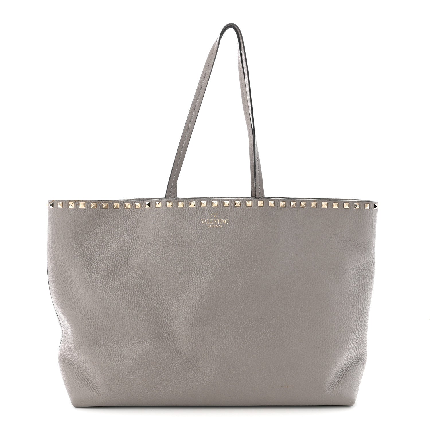Valentino Garavani Grained Calfskin Rockstud Shoulder Tote Dove Grey 1 of 10