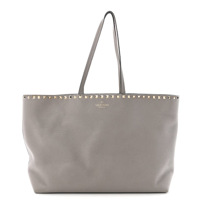 Valentino Garavani Grained Calfskin Rockstud Shoulder Tote Dove Grey 1 of 10