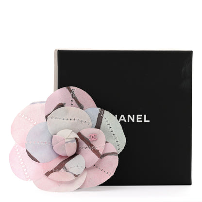 Chanel Fabric Camellia Pin Brooch Pink Grey Green Multicolor 5 of 5