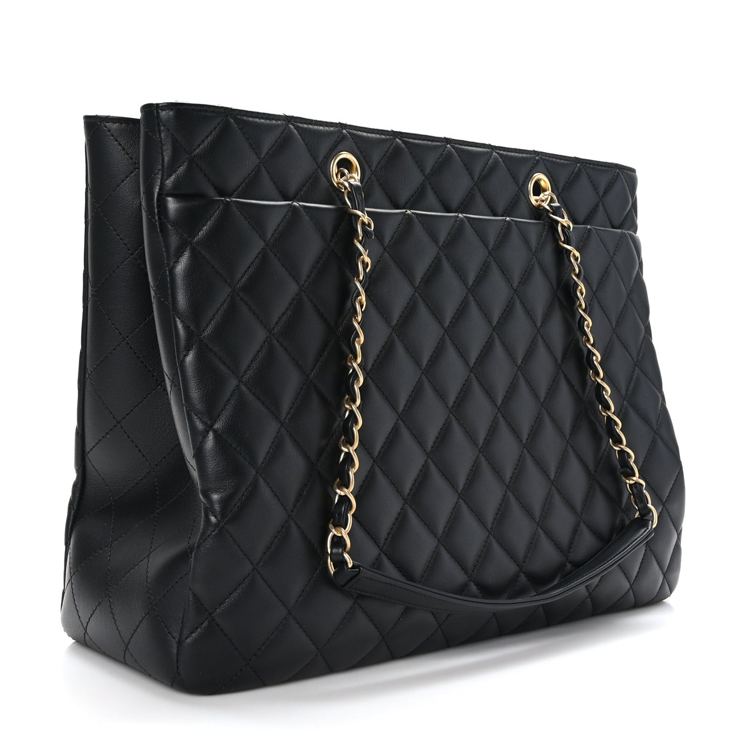 Calfskin Quilted Large Classic Shopping Tote Black