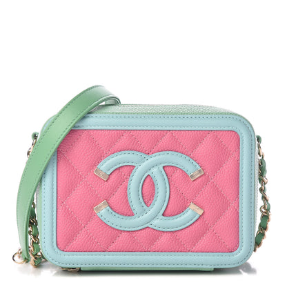 Chanel Caviar Quilted Filigree Vanity Clutch With Chain Pink Light Blue Green 1 of 10