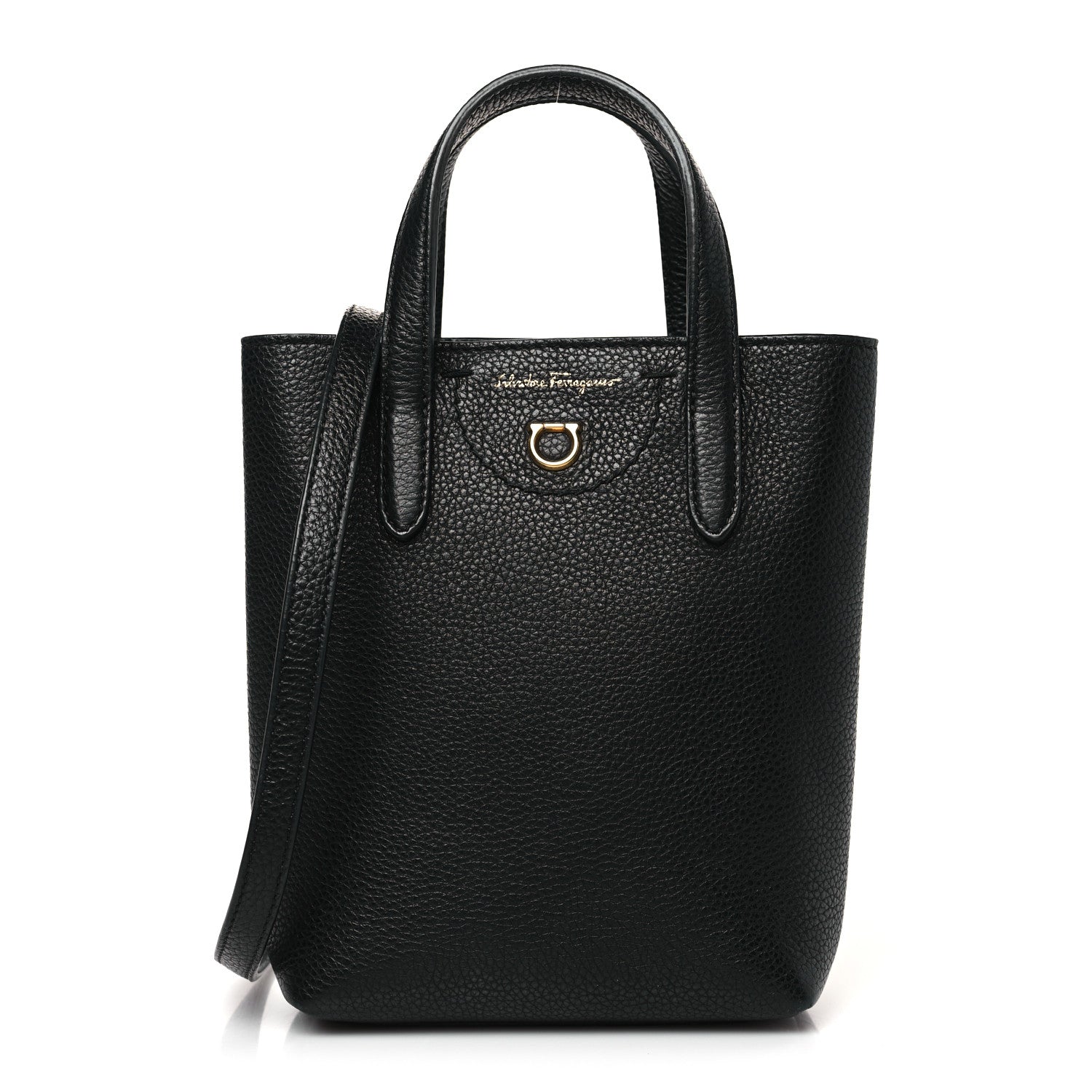 Salvatore Ferragamo Tumbled Calfskin Gancini Mini Bag Black 1 of 8