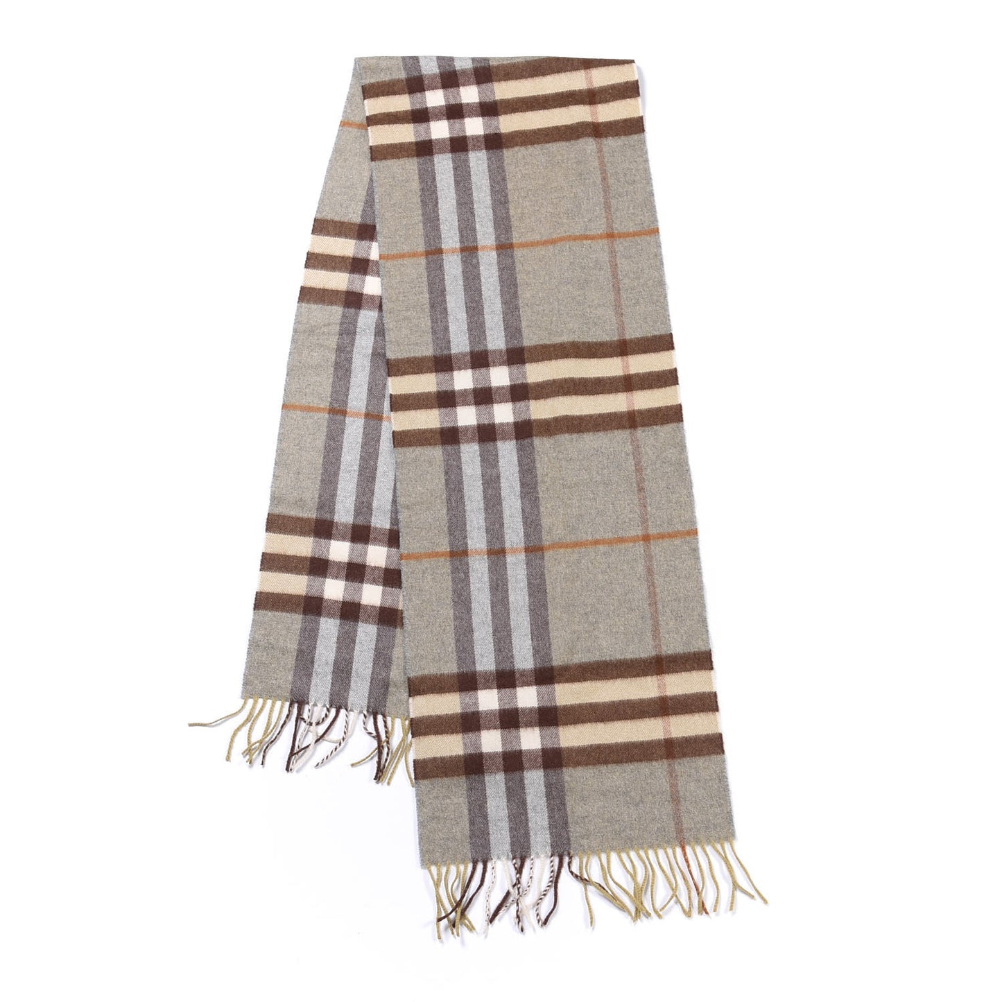 Cashmere Giant Check Fringe Scarf Green