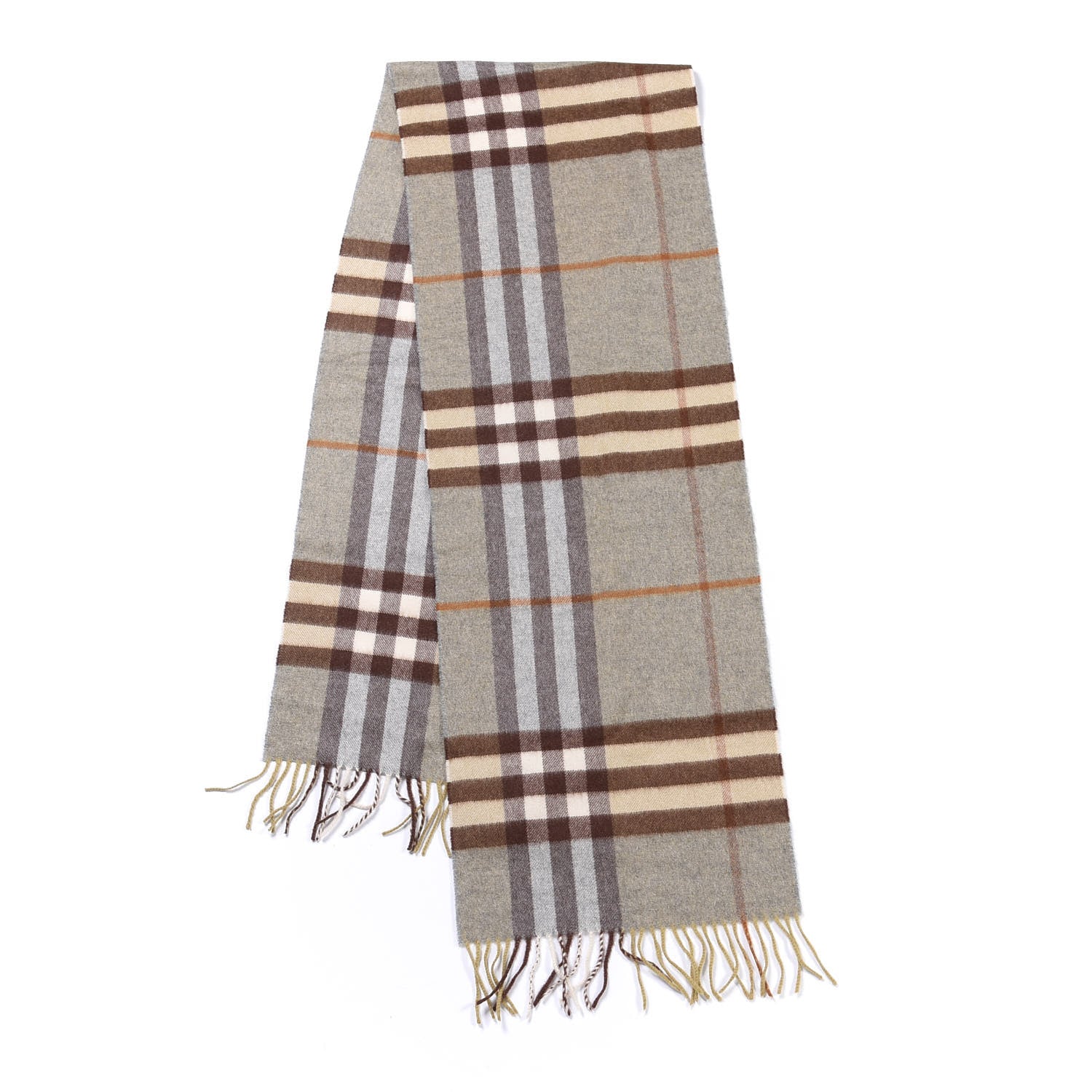 Burberry Cashmere Giant Check Fringe Scarf Green 1 of 4