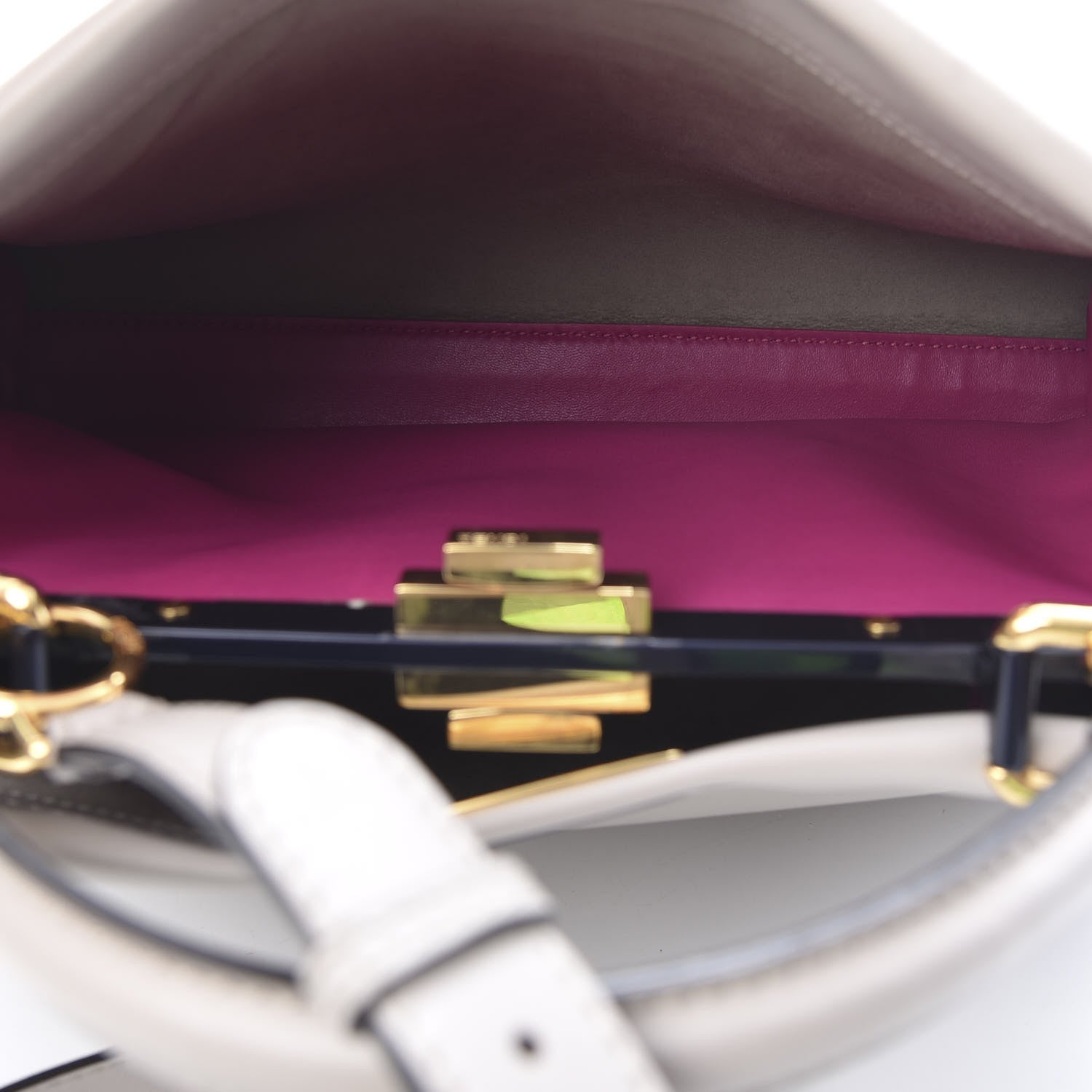 Fendi Vitello Seta Shiny Nappa Medium Peekaboo Iconic Satchel Grigio Polvere Magenta 6 of 12