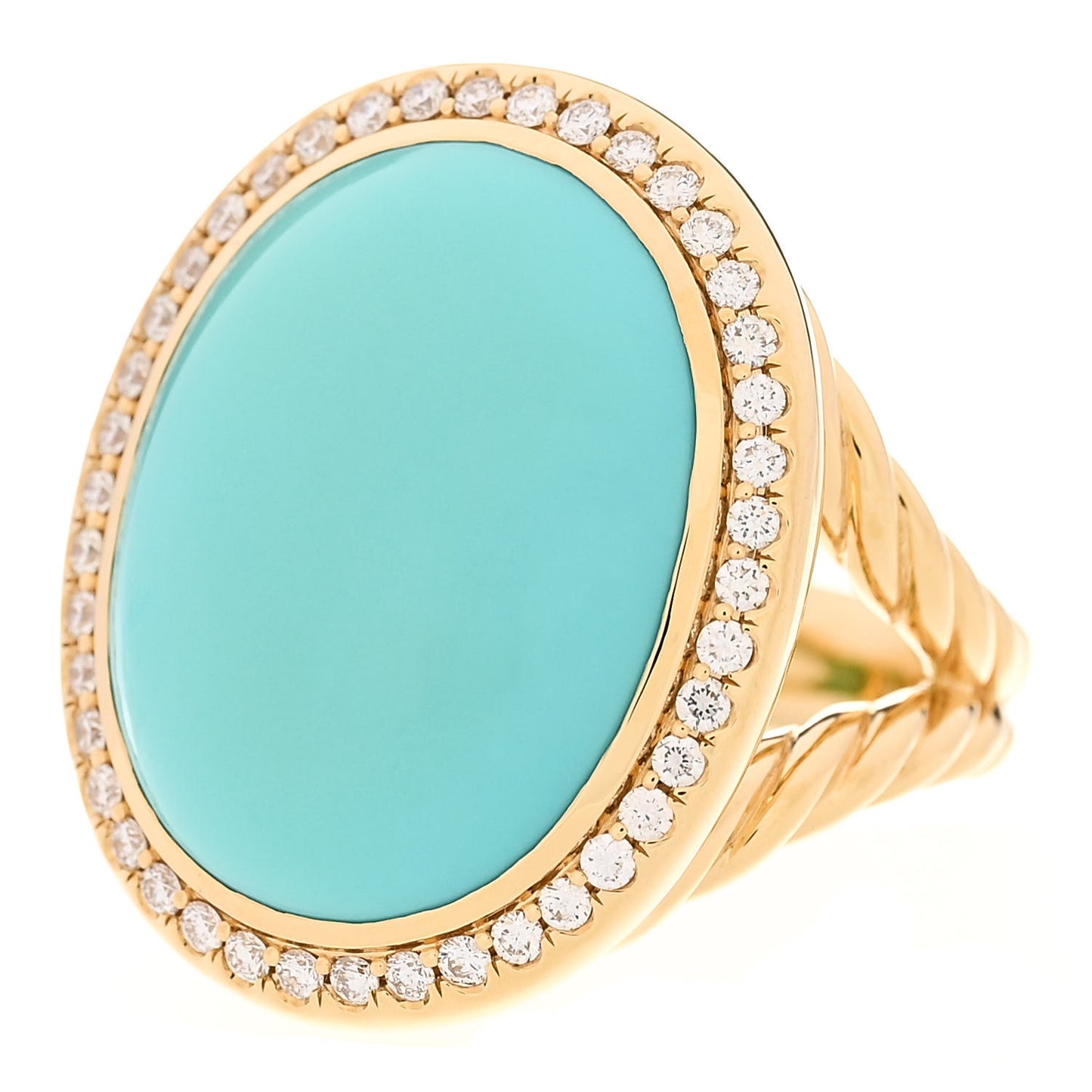 Sterling Silver 18K Yellow Gold Diamond Turquoise Albion Oval Ring 53 6.25