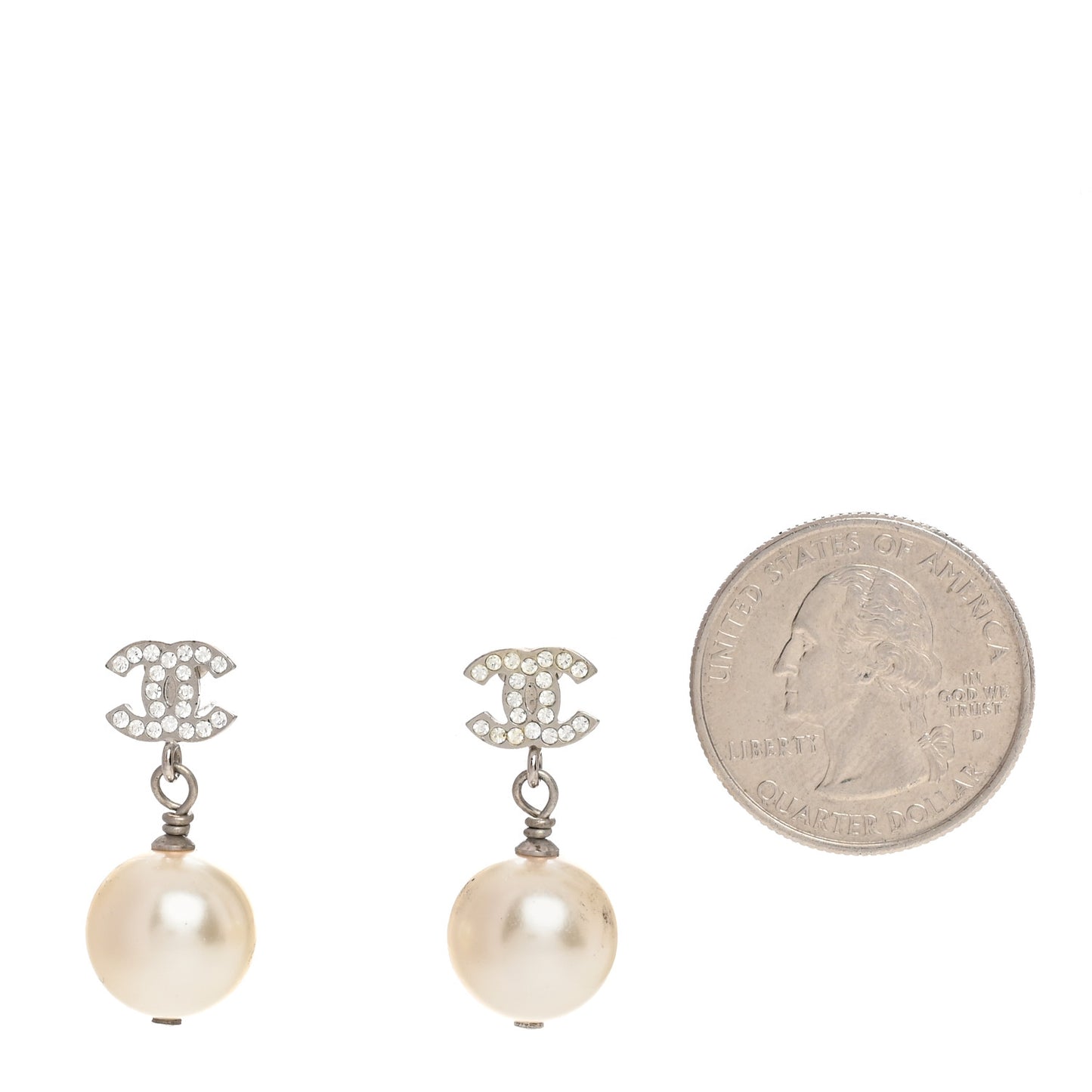Crystal Pearl CC Drop Earrings Silver Pearly White