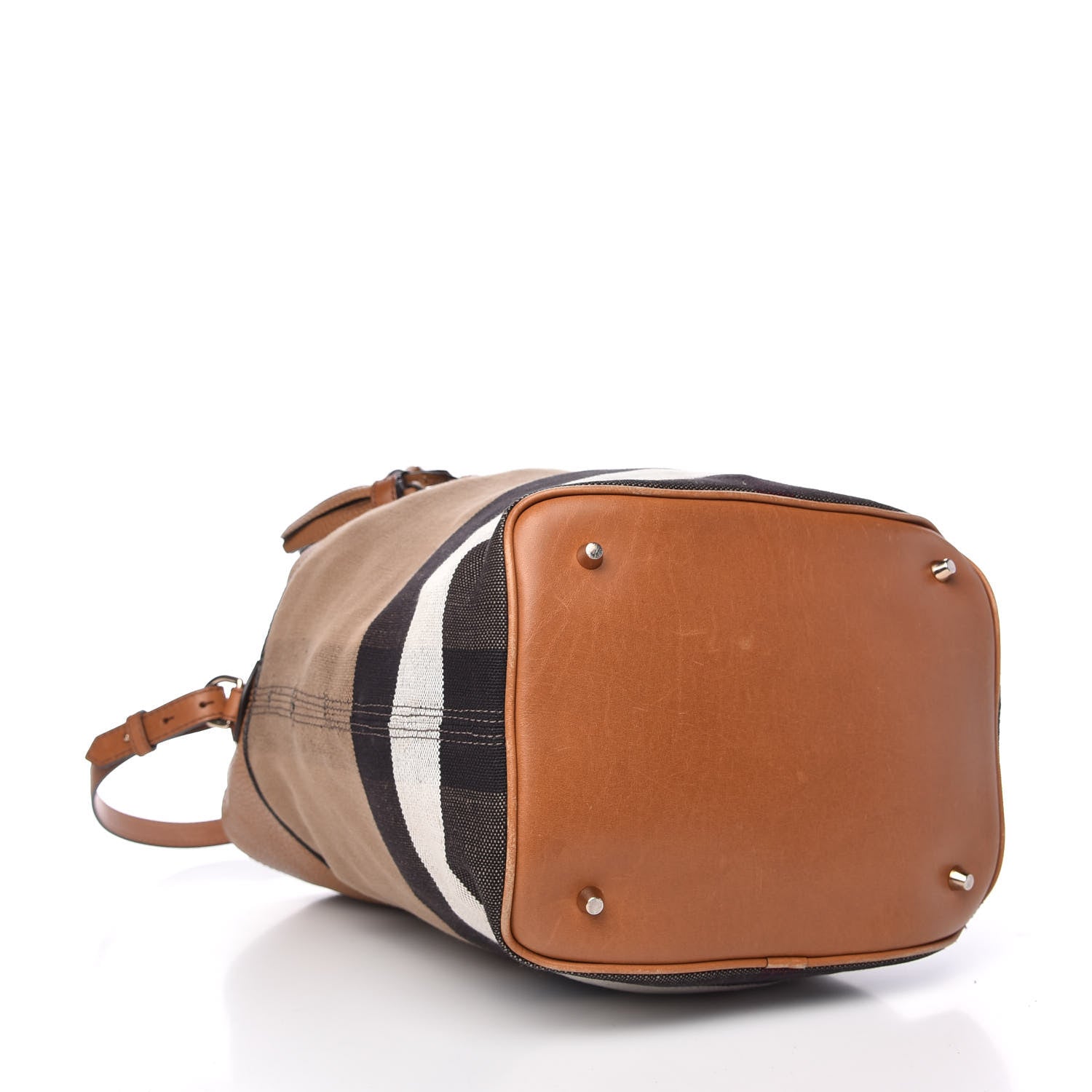 Burberry Canvas Mega Check Medium Susanna Tassel Hobo Saddle Brown 4 of 8