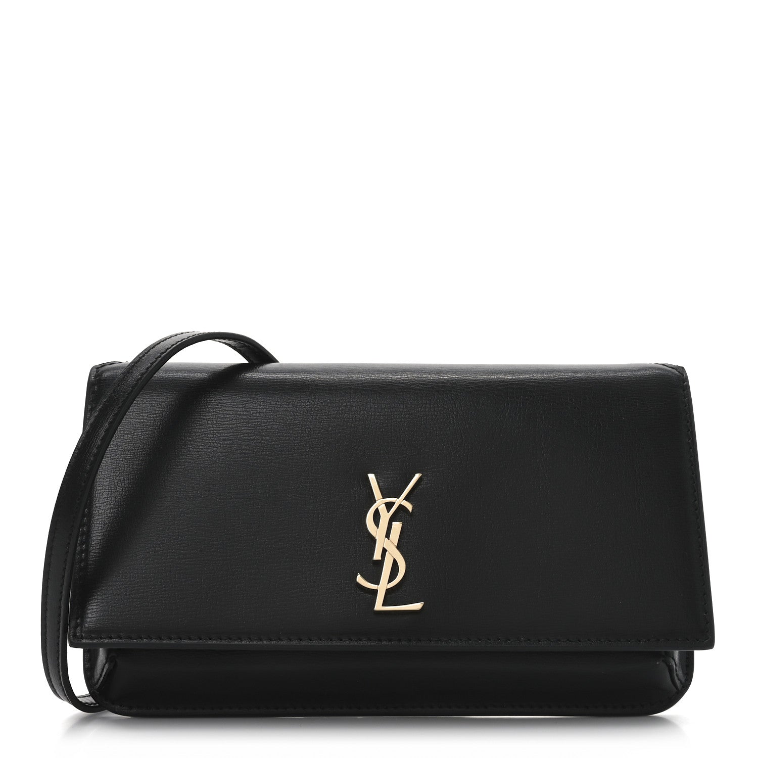 Saint Laurent Calfskin Monogram Cassandre Phone Holder With Strap Black 1 of 10