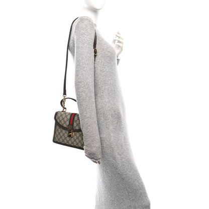 Gucci GG Supreme Monogram Textured Dollar Calfskin Web Small Ophidia Padlock Top Handle Bag Beige Ebony New Acero 2 of 11