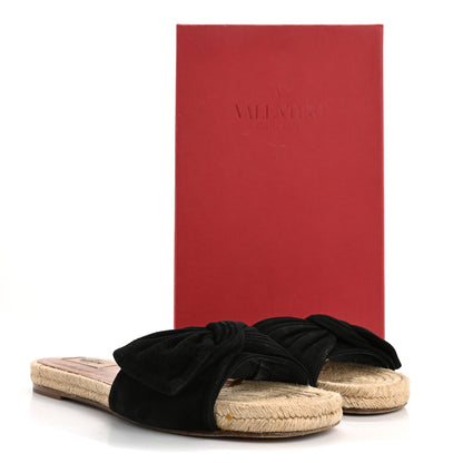 Valentino Garavani Suede Tropical Bow Espadrille Flat Slide Sandals 37.5 Black 15 of 15