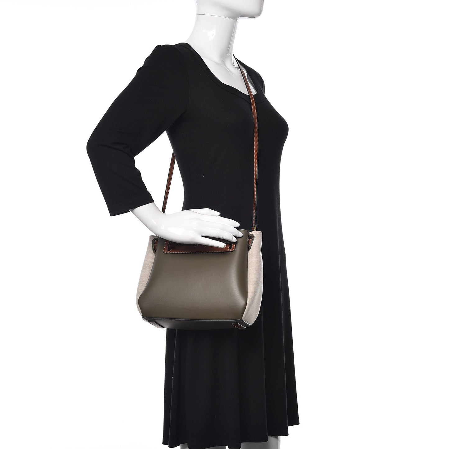 Calfskin Linen Mini Lazo Tote Khaki Green