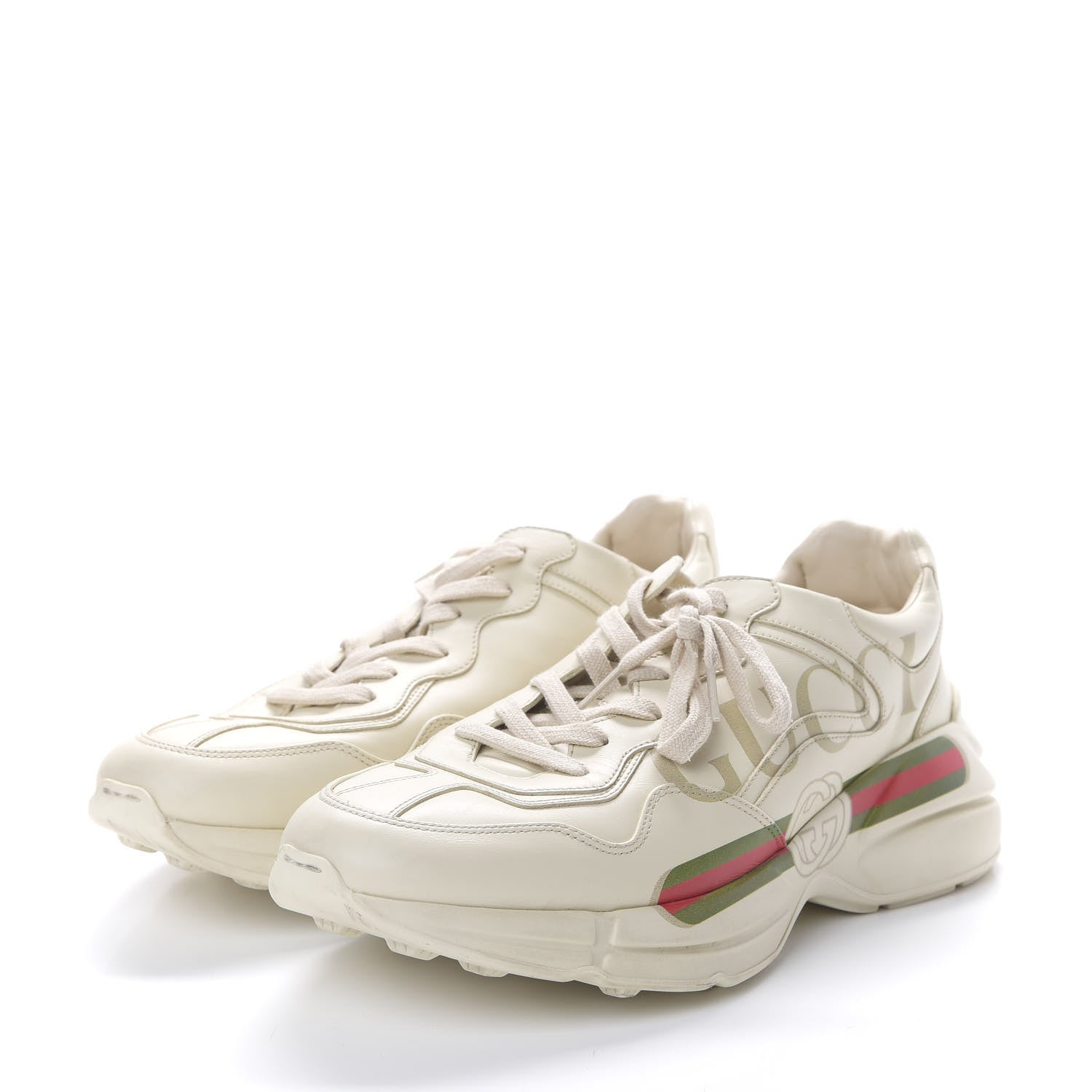 Gucci Calfskin Logo Mens Rhyton Sneakers 11 Ivory 3 of 14