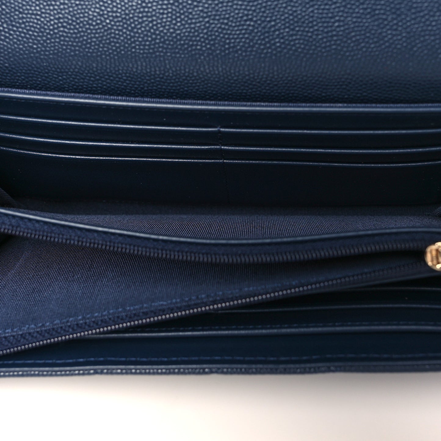 Caviar Quilted Large Gusset Flap Wallet Navy