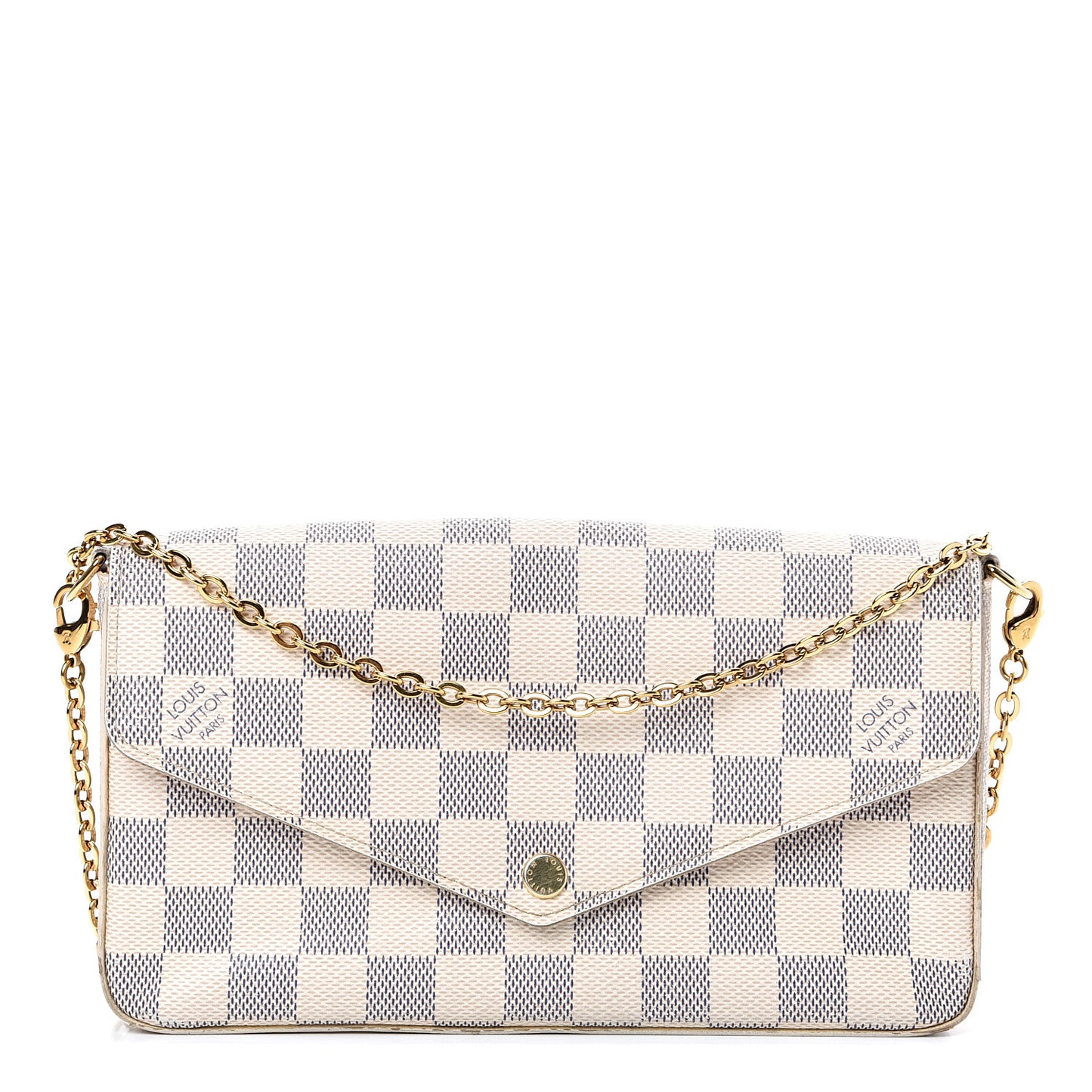 Damier Azur Pochette Felicie Chain Wallet Rose Ballerine