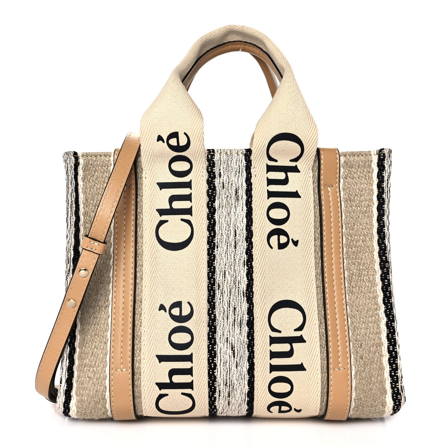 Cotton Calfskin Small Woody Ribbon Tote With Strap Soft Tan