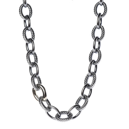 David Yurman Sterling Silver 18K Yellow Gold Large Oval Link Necklace 1 of 6