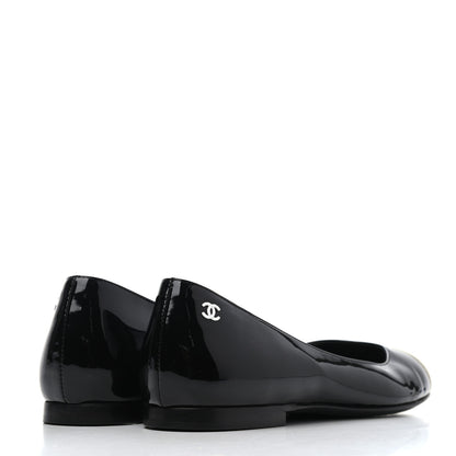 Chanel Patent CC Cap Toe Flats 37 Black White 3 of 4