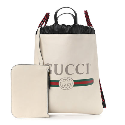 Gucci Calfskin Logo Drawstring Backpack Mystic White 1 of 11