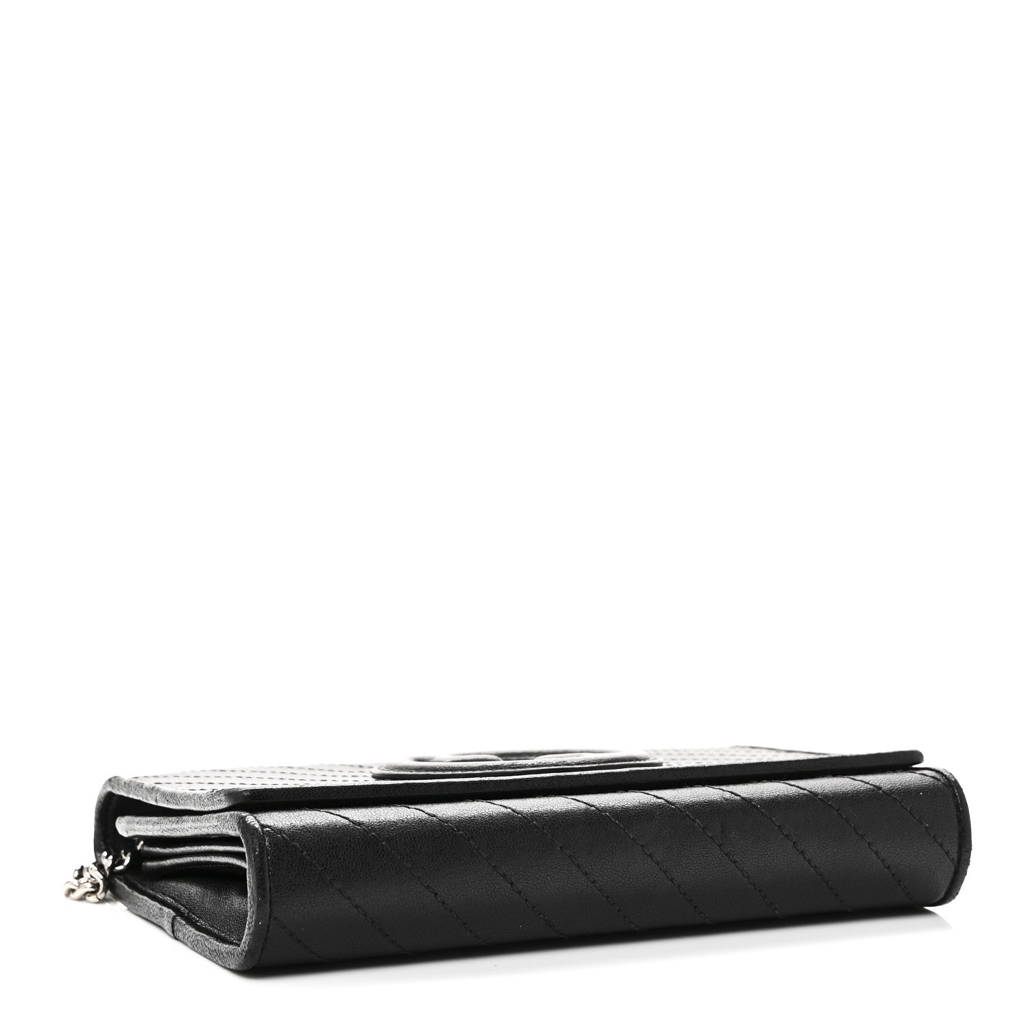 Gucci Sakai Be Green Calfskin Diagonal Stitched Blondie Wallet on Chain Black 4 of 9