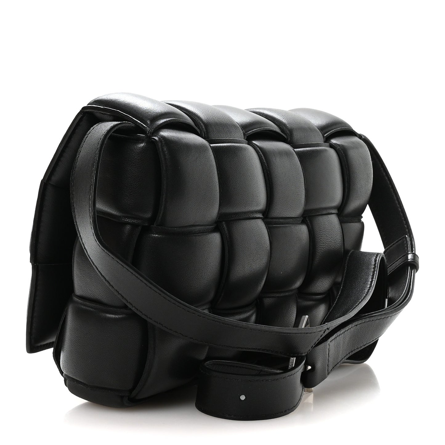 Nappa Maxi Intreccio Padded Cassette Crossbody Bag Black