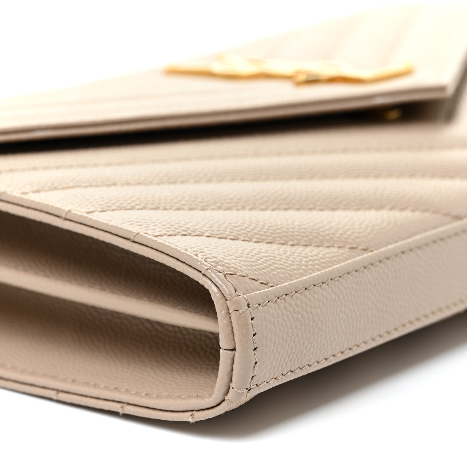 Saint Laurent Grain De Poudre Matelasse Chevron Monogram Chain Wallet Dark Beige 10 of 12