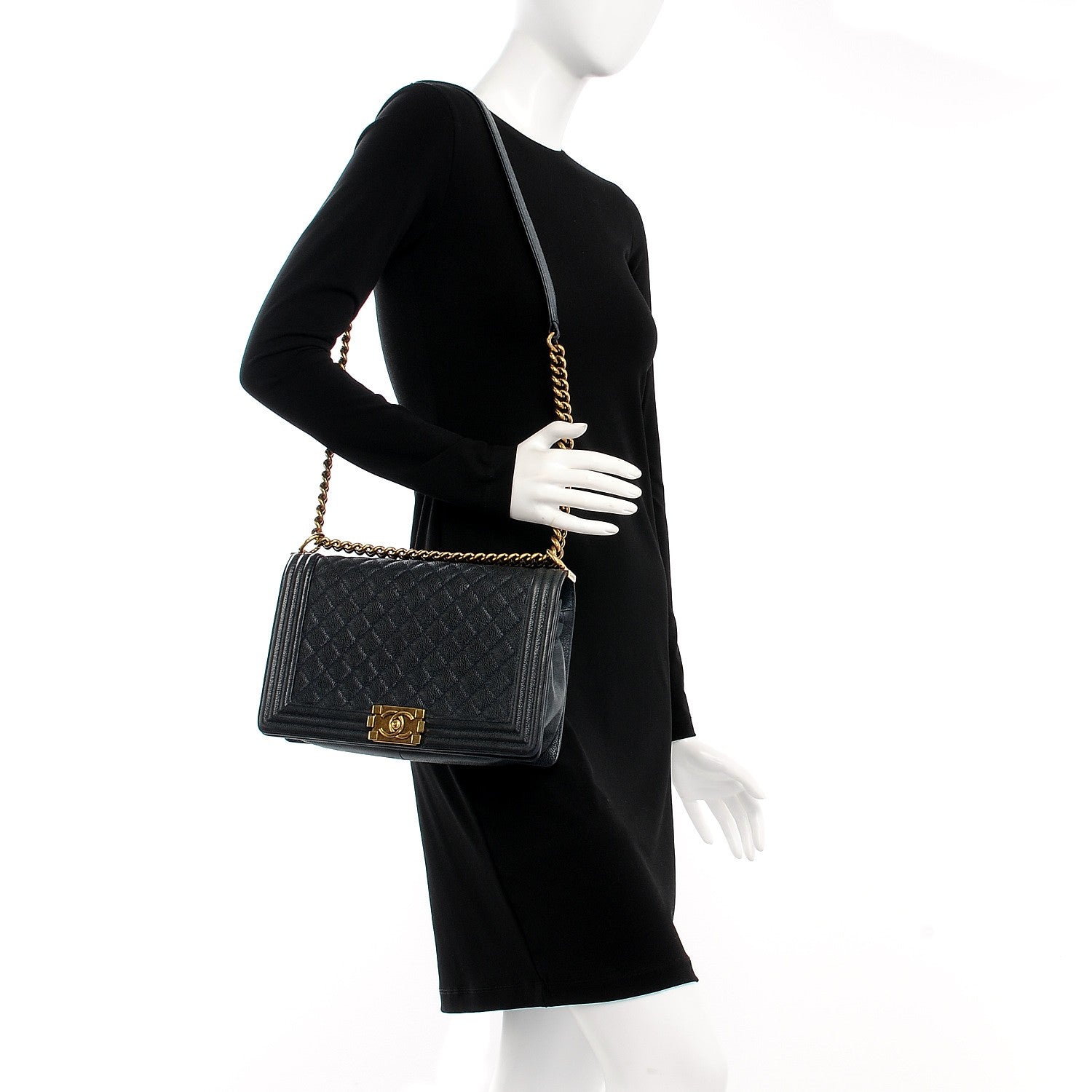 Chanel Caviar Quilted New Medium Boy Flap Dark Navy Blue 2 of 13