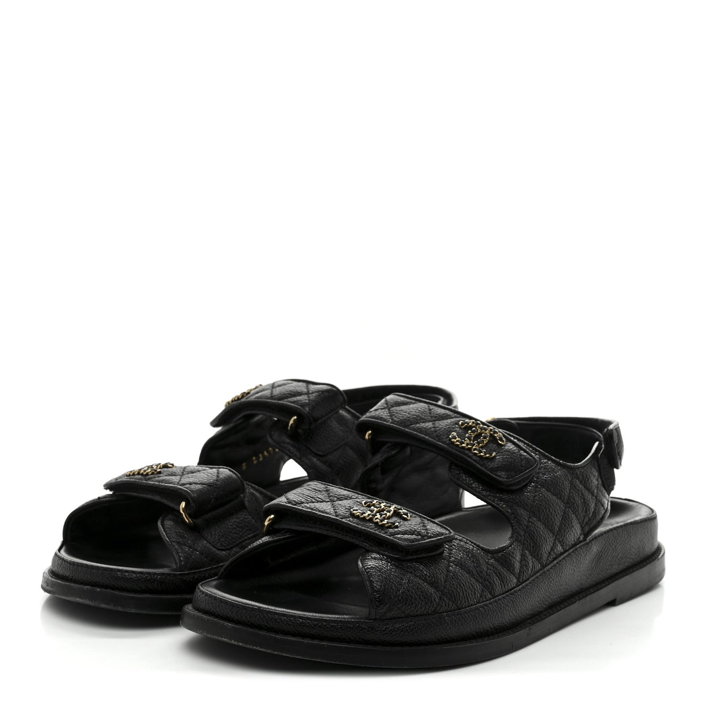 Grained Calfskin Velcro Dad Sandals 40 Black