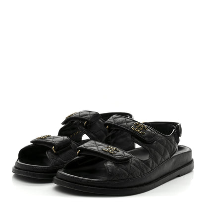 Chanel Grained Calfskin Velcro Dad Sandals 40 Black 4 of 10