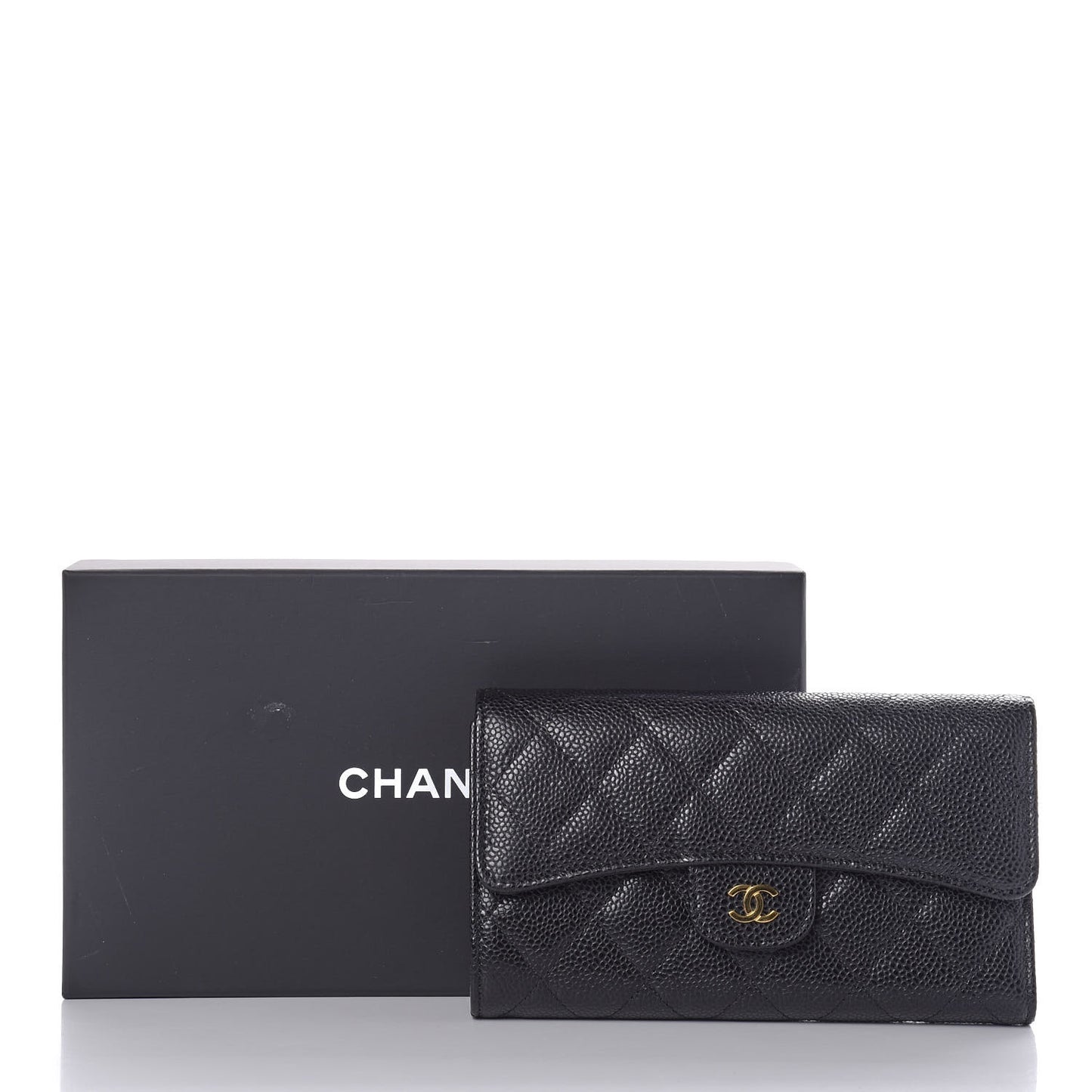 Caviar Quilted Long Flap Wallet Black