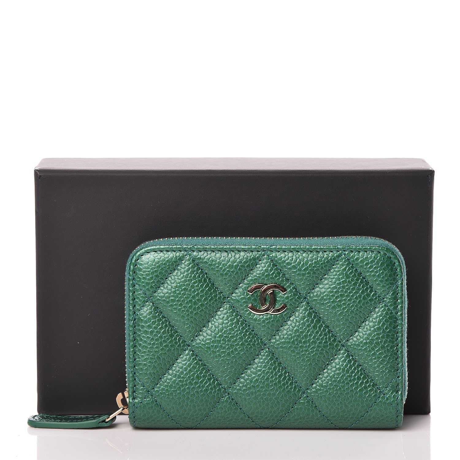 Chanel Metallic Caviar Quilted Zip Coin Purse Green 8 of 8