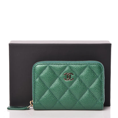 Chanel Metallic Caviar Quilted Zip Coin Purse Green 8 of 8