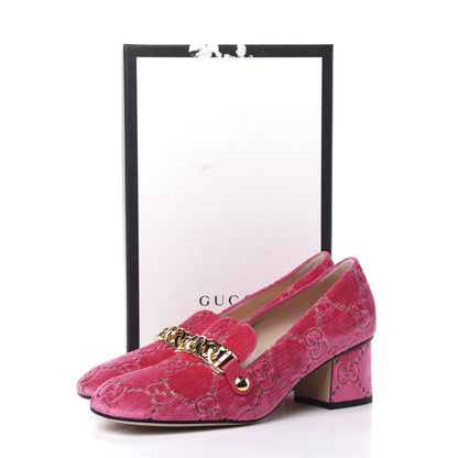 Gucci Velvet GG Monogram Sylvie Web Chain Mid Heel Loafers 39.5 Bright Pink 9 of 9