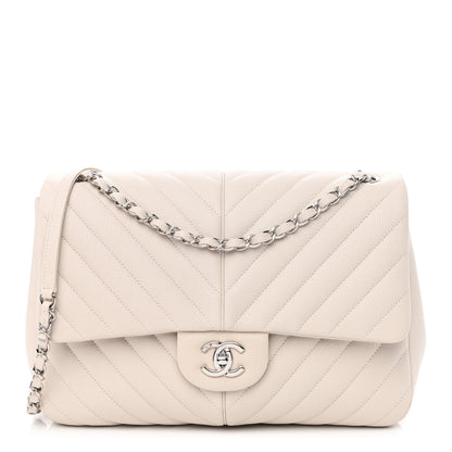 Chanel Caviar Chevron Quilted Large Puffy CC Flap White 1 of 11