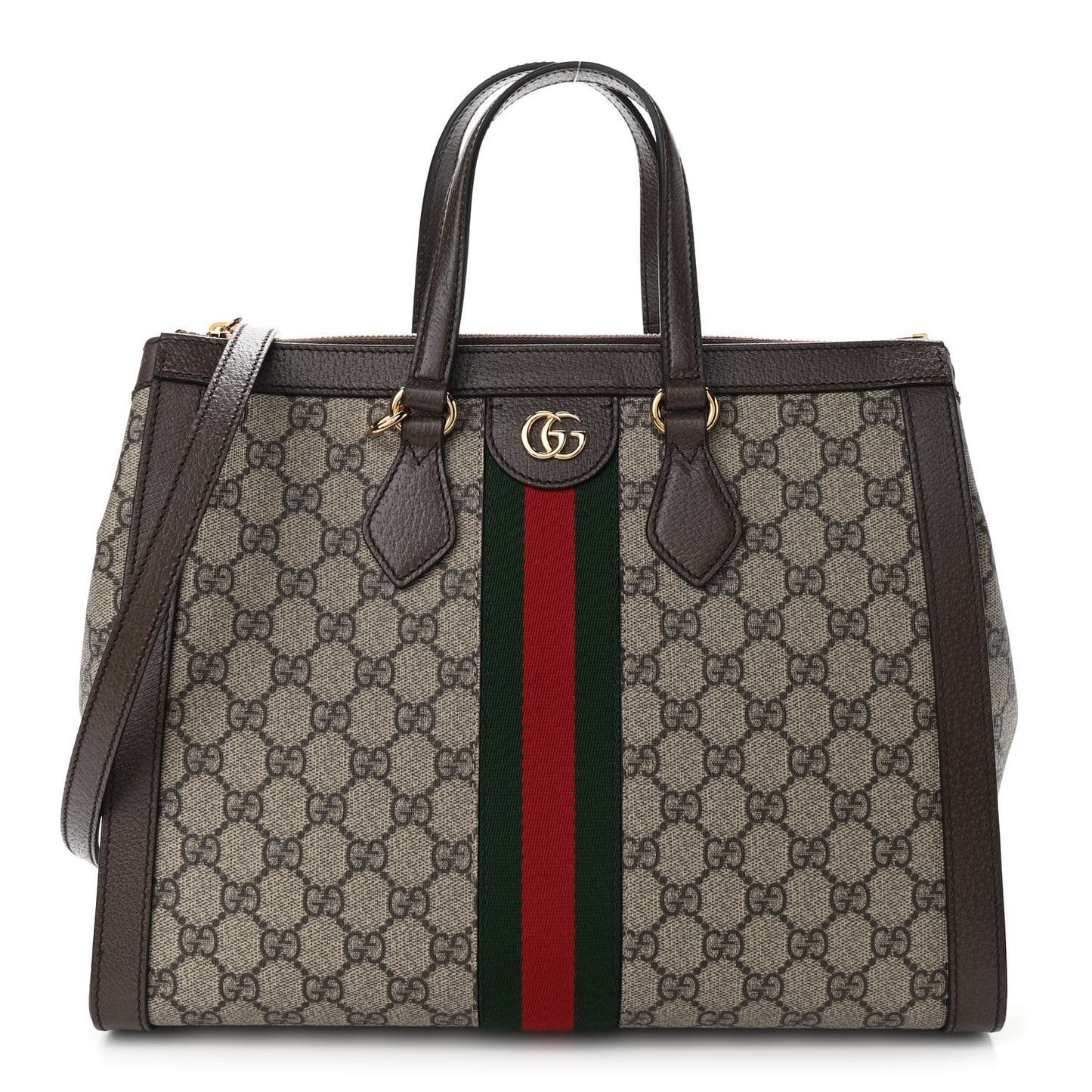 GG Supreme Monogram Web Medium Ophidia Tote Bag Brown