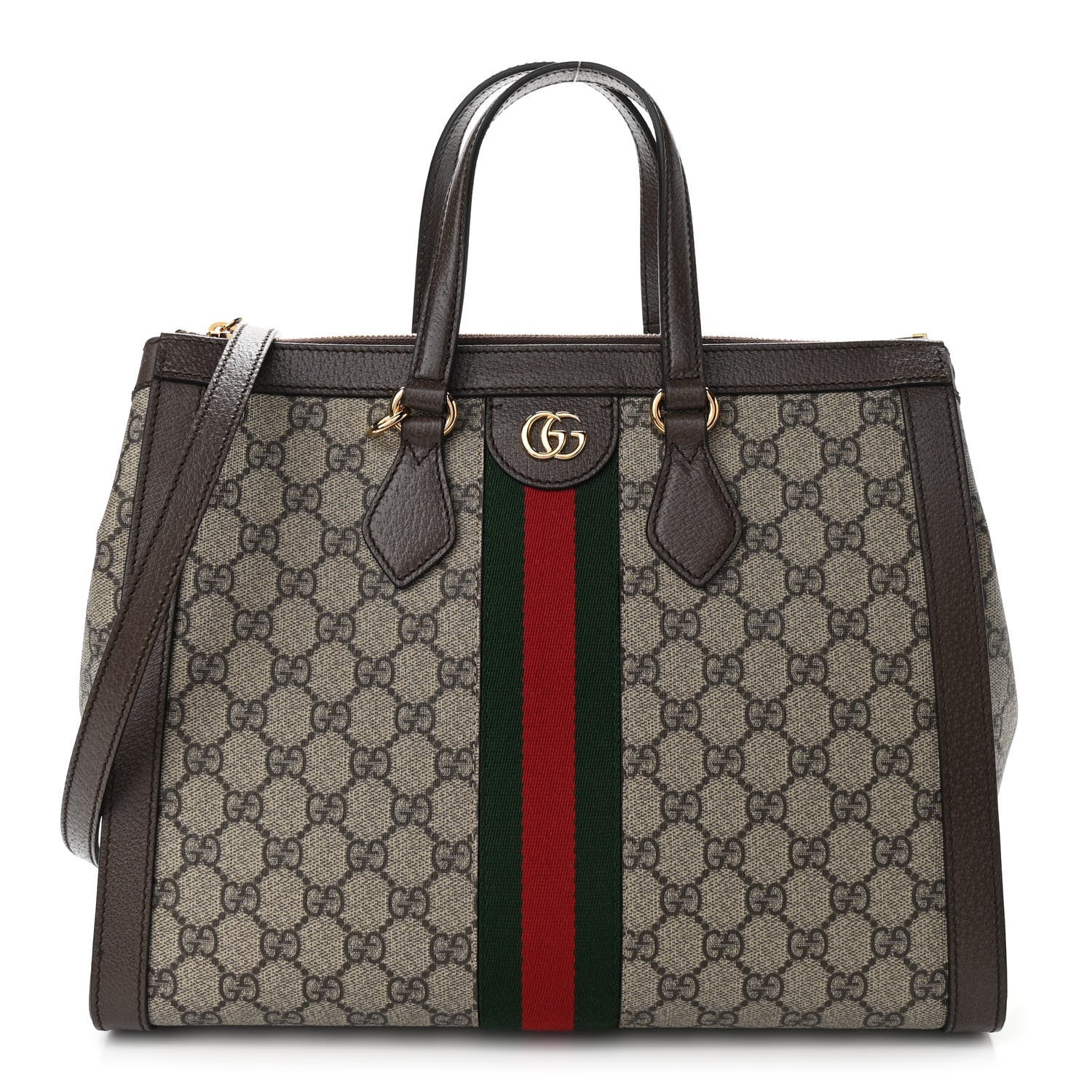 Gucci GG Supreme Monogram Web Medium Ophidia Tote Bag Brown 1 of 10