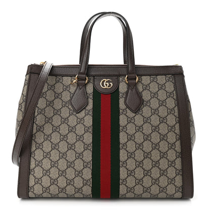 Gucci GG Supreme Monogram Web Medium Ophidia Tote Bag Brown 1 of 10