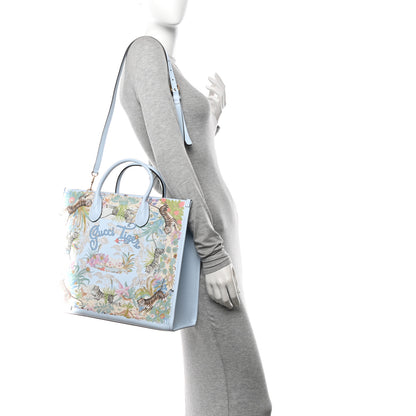 Gucci New Shangai Calfskin Tiger Savanah Textured Calfskin Medium Tote Light Blue Multicolor 2 of 14