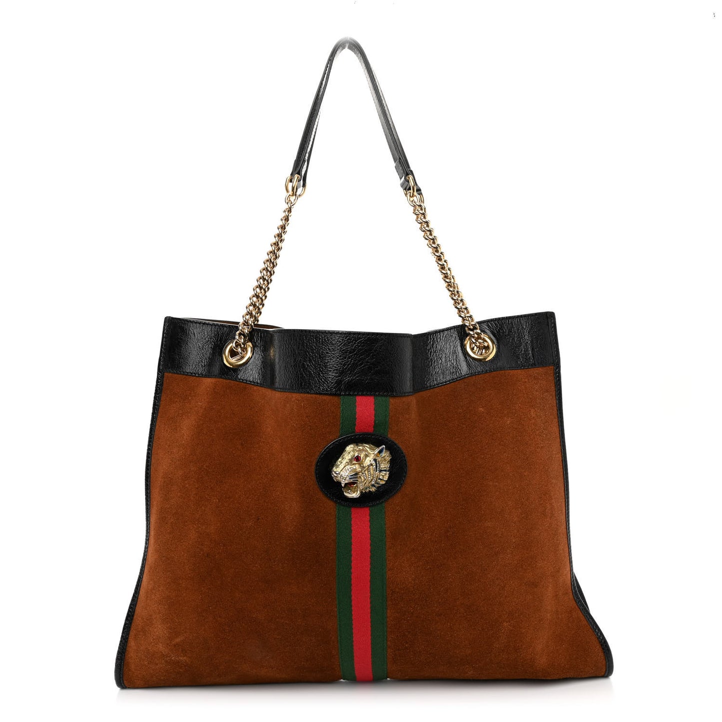 Suede Patent Large Rajah Chain Tote Nocciola Black