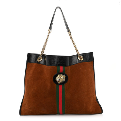 Gucci Suede Patent Large Rajah Chain Tote Nocciola Black 1 of 11