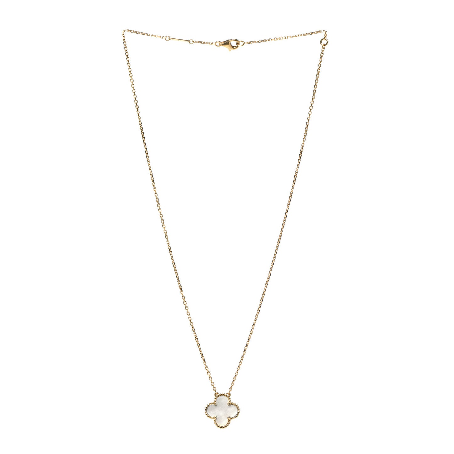 18K Yellow Gold Mother of Pearl Vintage Alhambra Pendant Necklace